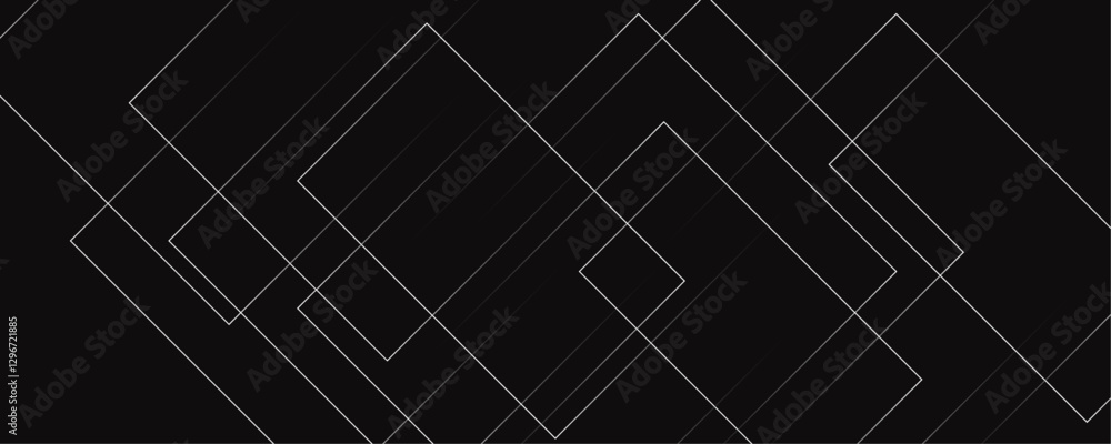 Fototapeta premium Abstract white color modern geometric dynamic lines pattern on black background banner design.