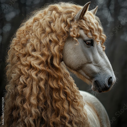 Portrait of a stunning pale horse with flowing mane photo