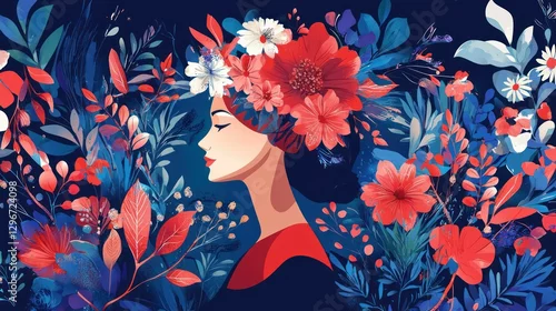 Fototapeta A creative International Womenâ€™s Day Russia design featuring traditional Russian floral motifs and modern empowerment messages