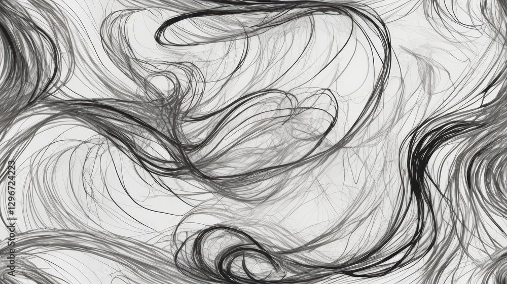 Fototapeta premium Abstract Gray and Black Swirling Lines Seamless Pattern Texture Modern Art Background