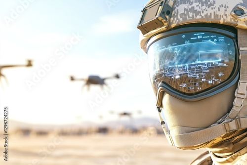 Futuristic Soldier With Drone Technology Overview