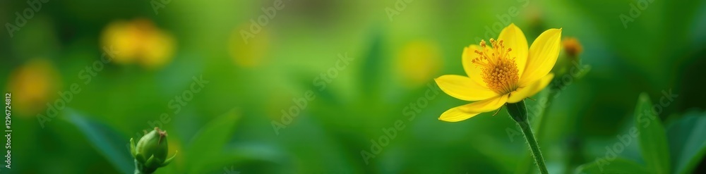 Yellow spike flower peeking through green leafy branches, Botanical, Garden, Fresh Yellow spike flower peeking through green leafy branches, Botanical, Garden, Fresh