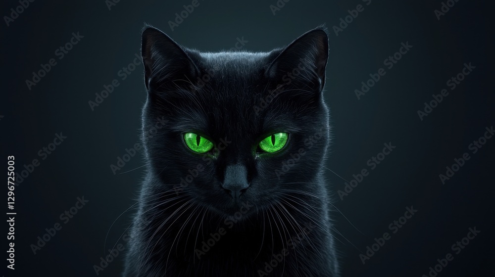 Mysterious Black Cat with Striking Green Eyes in Dark Background, Capturing Enigmatic Expression and Intriguing Presence for Creative Projects Mysterious Black Cat with Striking Green Eyes in Dark Background, Capturing Enigmatic Expression and Intriguing Presence for Creative Projects