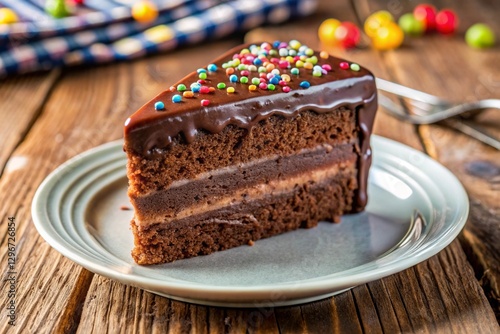 a piece of chocolate birthday cake on a plate