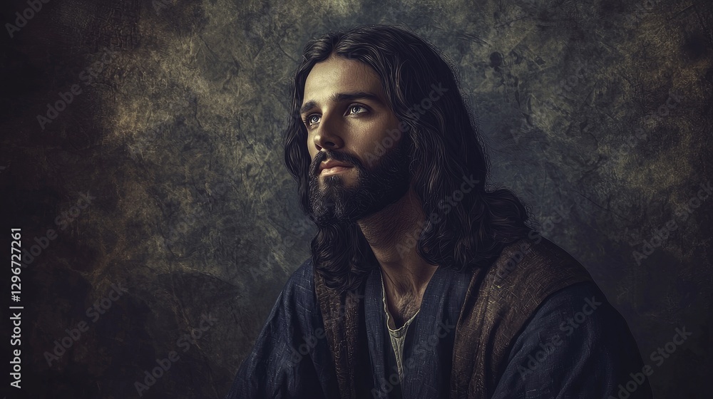 Jesus Christ in a Dramatic Religious Portrait with Divine Light Jesus Christ in a Dramatic Religious Portrait with Divine Light