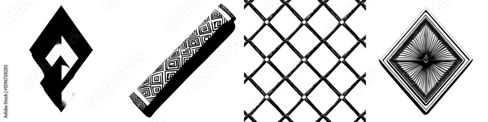 Hand drawn vector illustrations of geometric shapes with intricate designs showcasing artistic patterns and textures Hand drawn vector illustrations of geometric shapes with intricate designs showcasing artistic patterns and textures