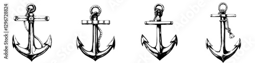 Vector illustration of hand-drawn nautical anchors in different styles, perfect for maritime designs or decorations