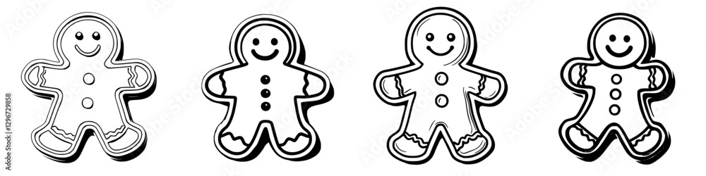 Hand-drawn vector illustration of cheerful gingerbread men cookies in various poses and expressions, perfect for holiday-themed projects Hand-drawn vector illustration of cheerful gingerbread men cookies in various poses and expressions, perfect for holiday-themed projects