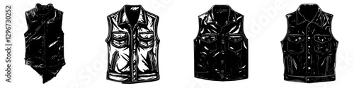 Hand drawn vector illustrations of various sleeveless vests for fashion design and merchandising