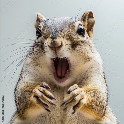 An excited squirrel is smiling wide, full of delightful energy and playful spirit. photo