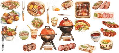 grill barbeque watercolor clipart