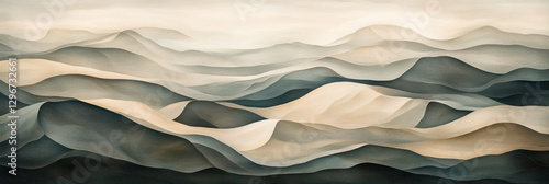 Beautiful Layered Mountains in Soft Hues of Beige and Gray Under a Serene Sky During Early Morning Light