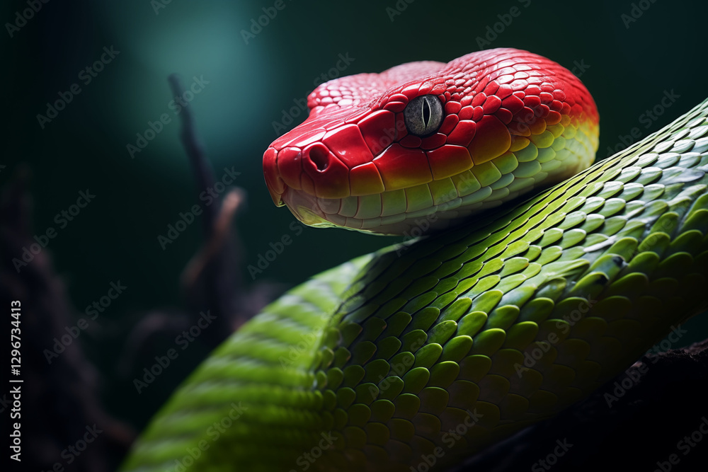 Fototapeta premium Green and red snake in one generative ai