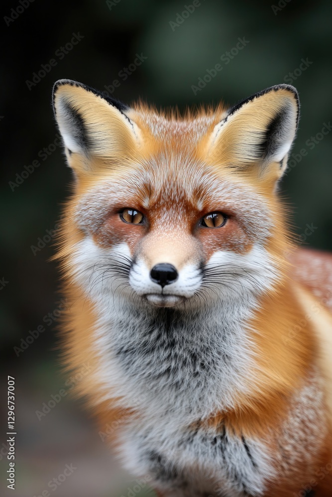 Majestic fox with expressive eyes and vibrant fur stands against Majestic fox with expressive eyes and vibrant fur stands against