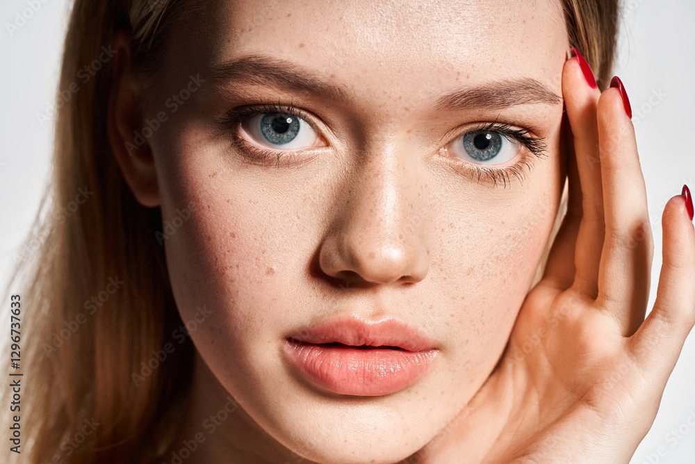 Captivating beauty of a young woman showcasing spring fashion and elegance