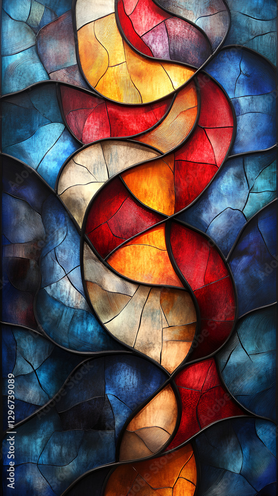 Fototapeta premium Abstract stained glass patterns with vibrant colors and textures