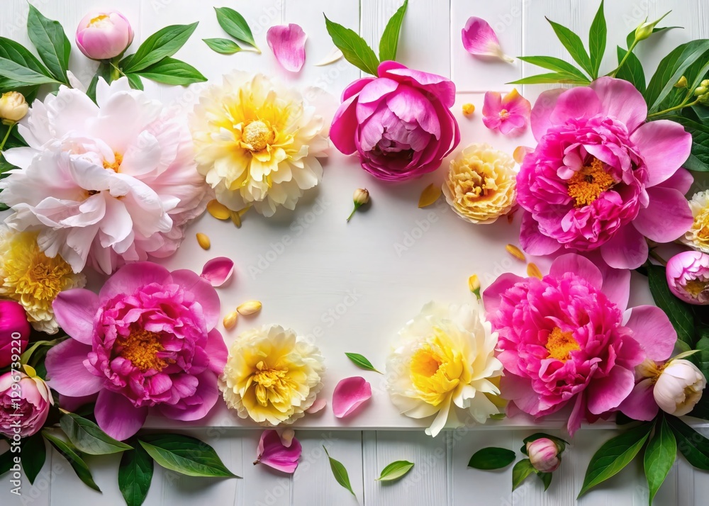 Pink and Yellow Peony Flower Banner Decoration - Spring Floral Design Pink and Yellow Peony Flower Banner Decoration - Spring Floral Design