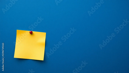 yellow sticky notes on wall isolated blue background, copy space, isolated	