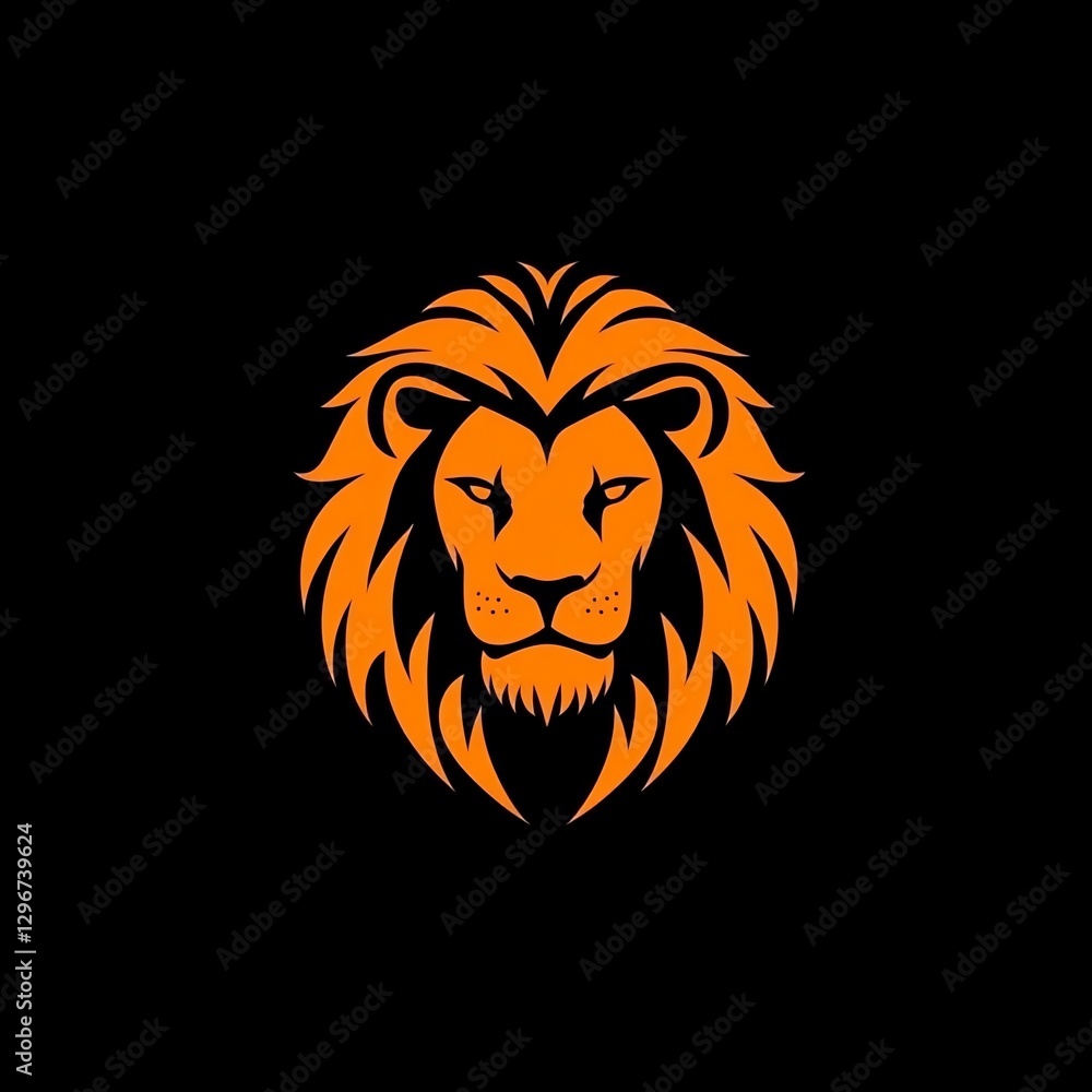 Obraz premium Orange Lion Head Logo Design on Black