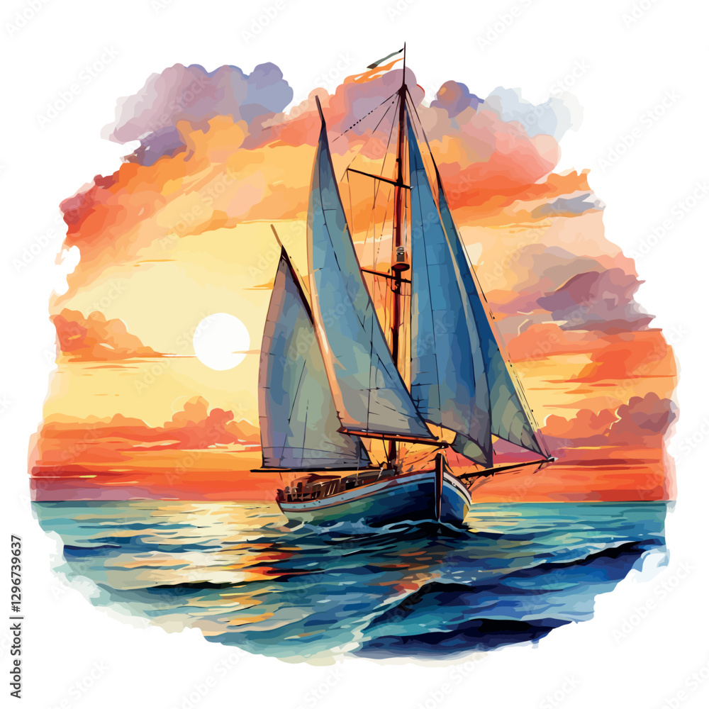 Fototapeta premium Sailing into Sunset Watercolor Sublimation Clipart Design