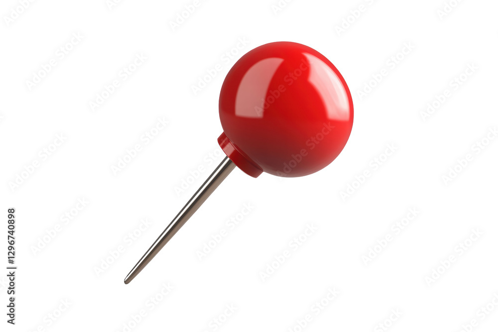 Red pin push pin isolated on transparent or white background, png