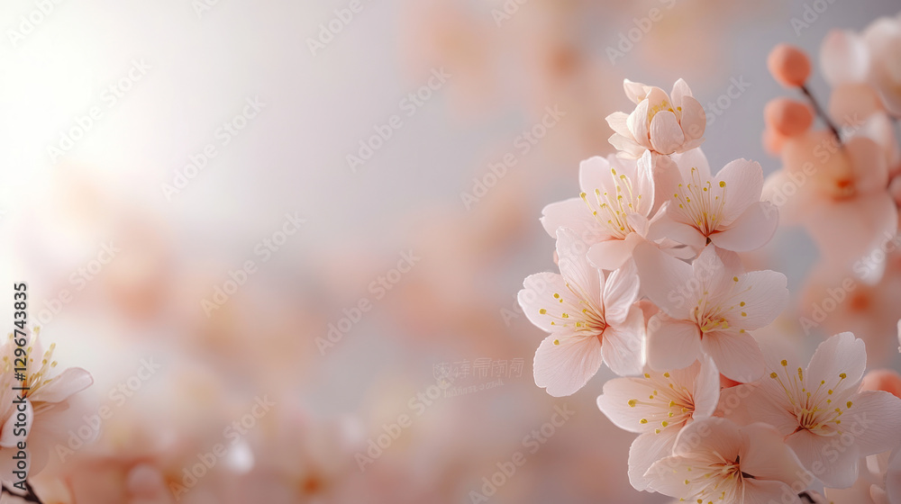 Soft pink cherry blossoms in full bloom with a blurred background. Soft pink cherry blossoms in full bloom with a blurred background.