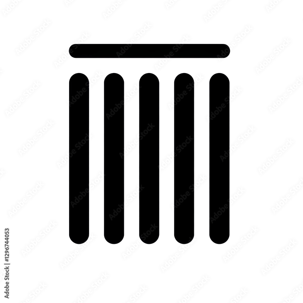 simple black trash can icon with vertical lines and lid, representing waste disposal or delete action. minimalist design is suitable for digital interfaces and applications simple black trash can icon with vertical lines and lid, representing waste disposal or delete action. minimalist design is suitable for digital interfaces and applications
