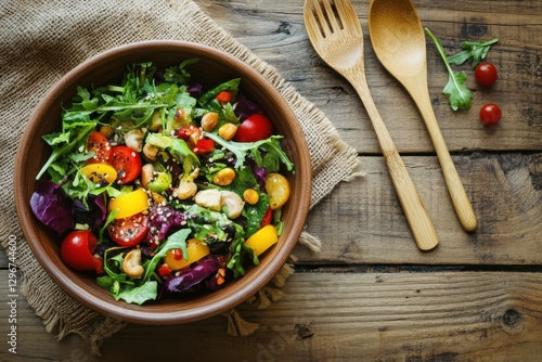 Wallpaper Mural Fresh garden salad bursting with colors and textures served on rustic wooden table during a sunny afternoon Torontodigital.ca
