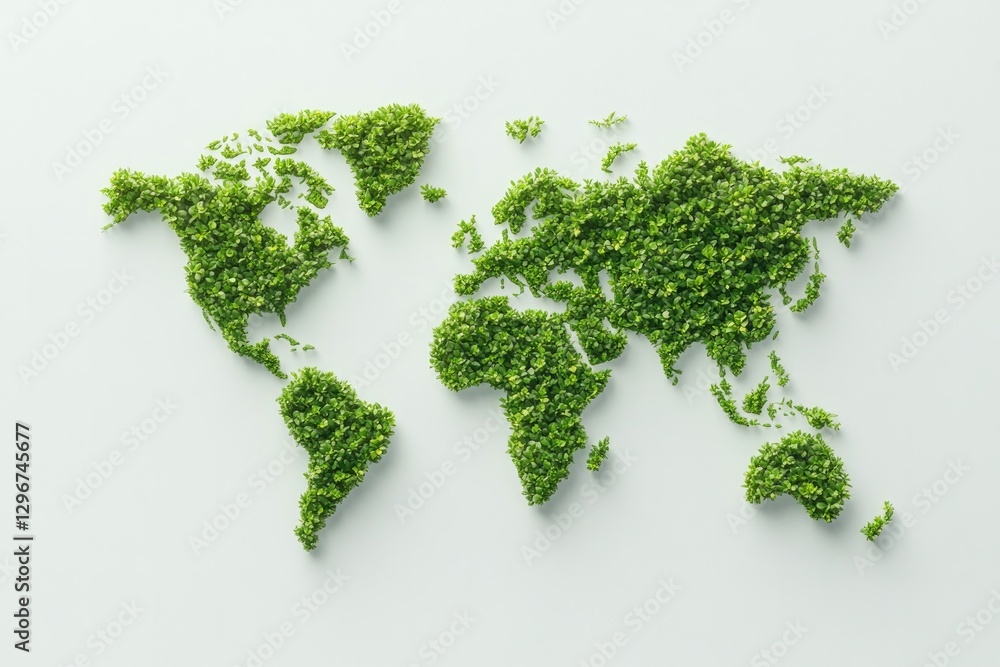 Green representation of world map created from lush foliage, sym Green representation of world map created from lush foliage, sym