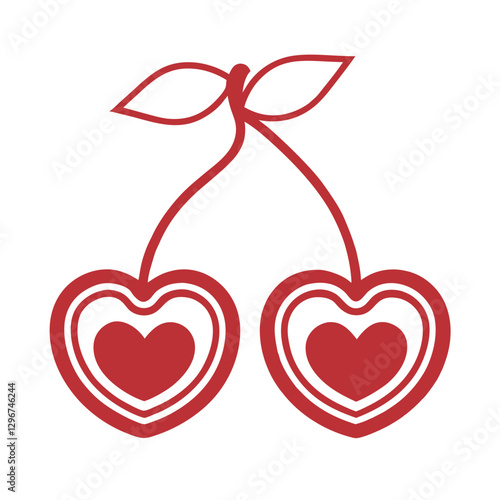 Stylized Cherries with Heart Shapes Icon. photo