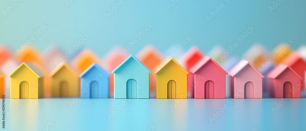 Playful and artistic display of colorful mini houses Playful and artistic display of colorful mini houses