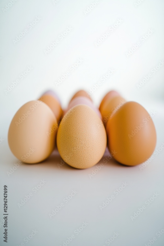 Softly lit eggs arranged in row showcase subtle color variations Softly lit eggs arranged in row showcase subtle color variations
