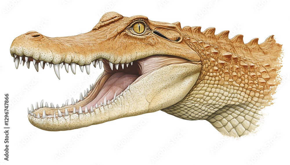 Obraz premium Roaring Alligator Head Profile, White Background