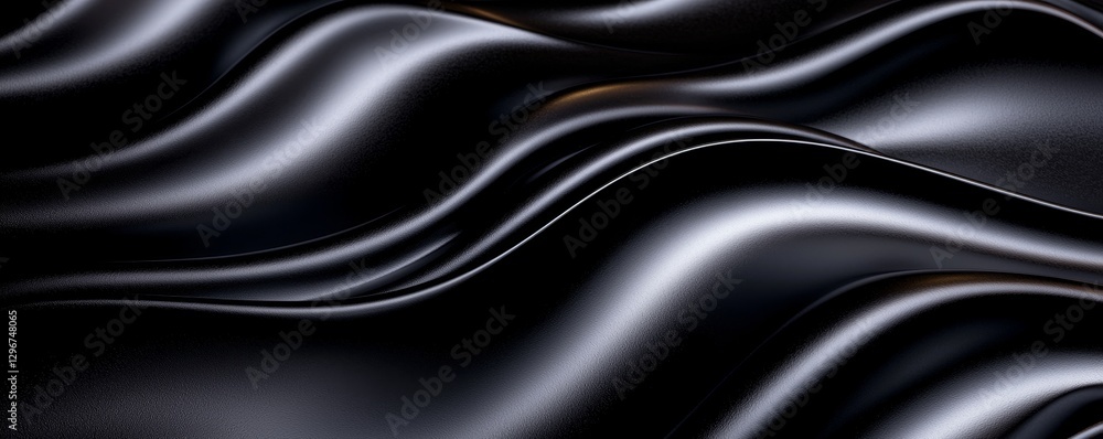 Abstract Rendering of Smooth Metallic Dark Fabric Waves for Modern Backdrop Creation with Reflective Surfaces Abstract Rendering of Smooth Metallic Dark Fabric Waves for Modern Backdrop Creation with Reflective Surfaces