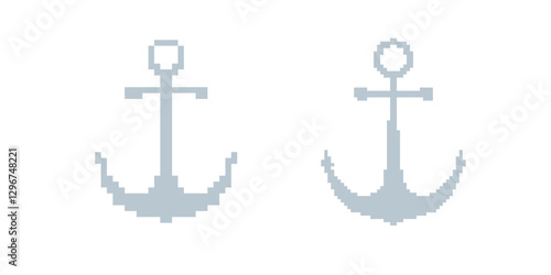 Two pixelated anchors with crossbars shown in light blue, featuring basic and minimal design elements.