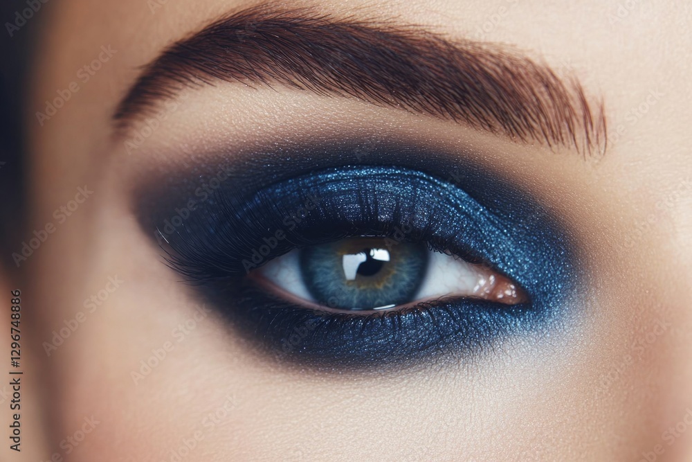 Obraz premium Intense close-up of eye showcasing dramatic blue eyeshadow and f