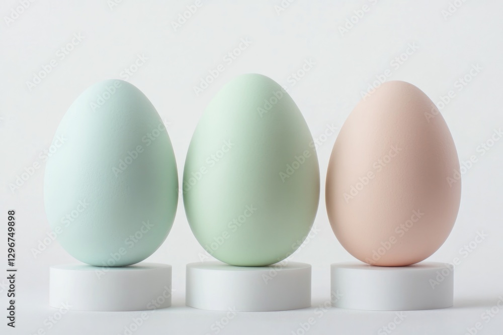 Pastel eggs arranged harmoniously on stands create serene, minim Pastel eggs arranged harmoniously on stands create serene, minim