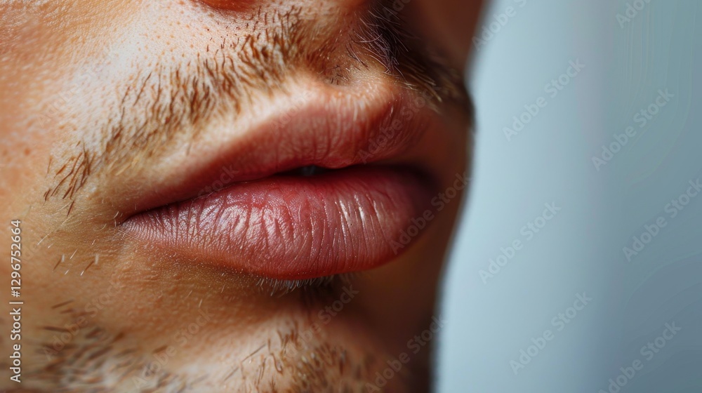 Obraz premium Close-up of male lips with attention to detail in beauty and cosmetology treatment