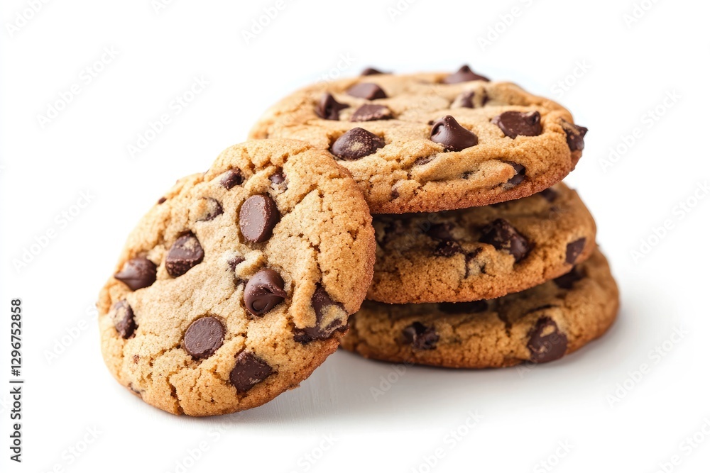 stack of chocolate chip cookies on a white background stack of chocolate chip cookies on a white background