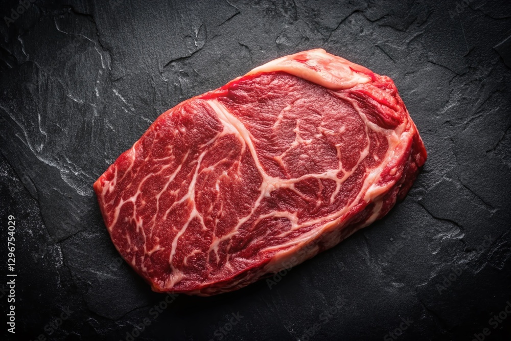 Raw Beef Steak, Top View, Isolated on Black Background - Premium Food Photography Raw Beef Steak, Top View, Isolated on Black Background - Premium Food Photography