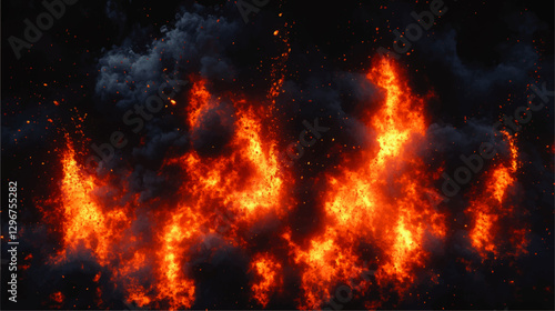Dramatic Vector Image of Fiery Explosion with Dynamic Flames and Smoke - Perfect for Intense Backgrounds and Impactful Design Projects
