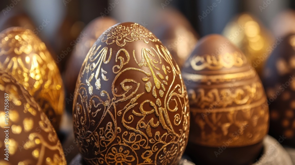 Easter eggs made of rich chocolate, decorated with gold leaf Easter eggs made of rich chocolate, decorated with gold leaf