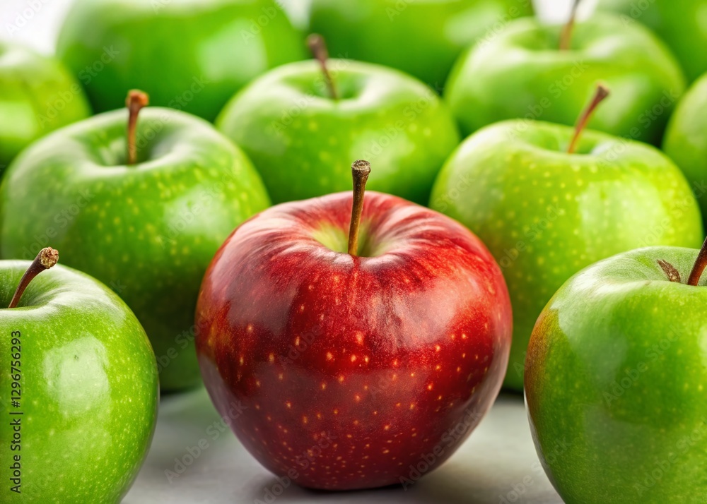 Red Apple Among Green Apples - Minimalist Still Life Photography Red Apple Among Green Apples - Minimalist Still Life Photography