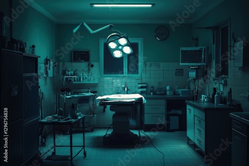 A dimly lit surgery room preparing for a major operation