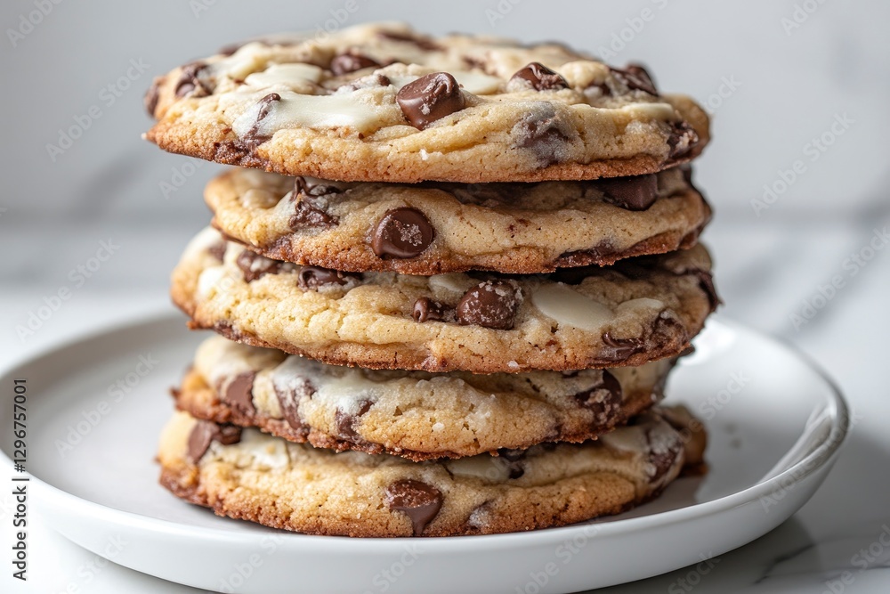 stack of chocolate chip cookies on a white background stack of chocolate chip cookies on a white background