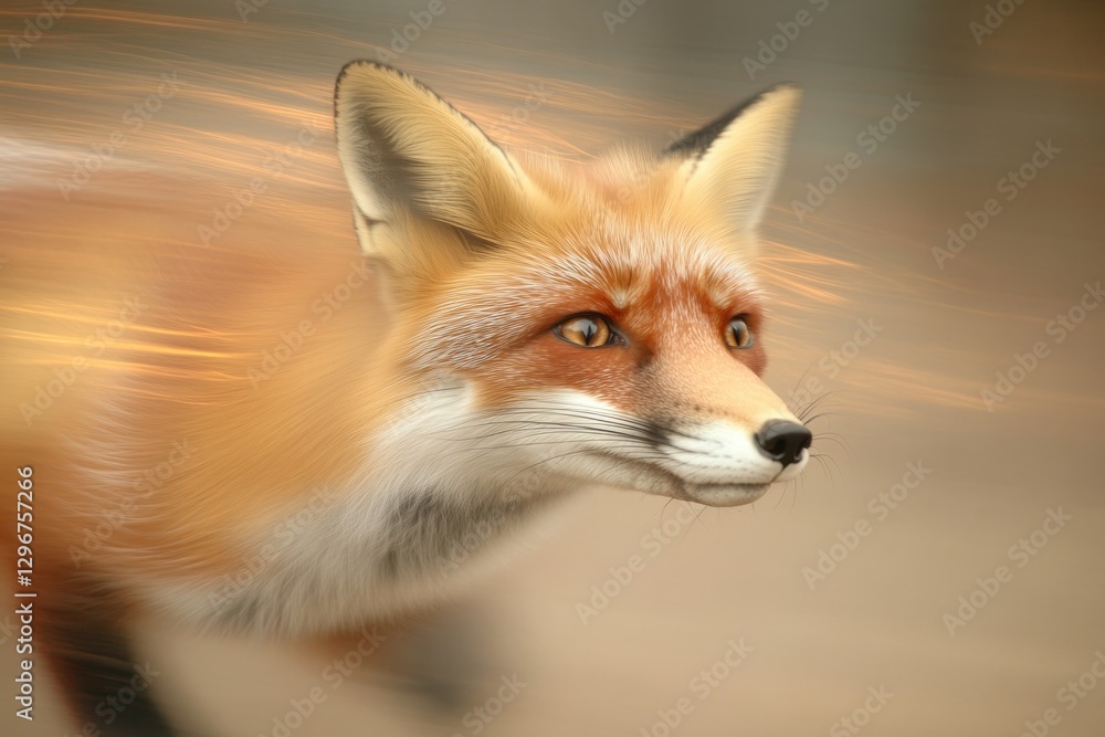 Obraz premium Dynamic fox captured in motion, showcasing vibrant fur and expre