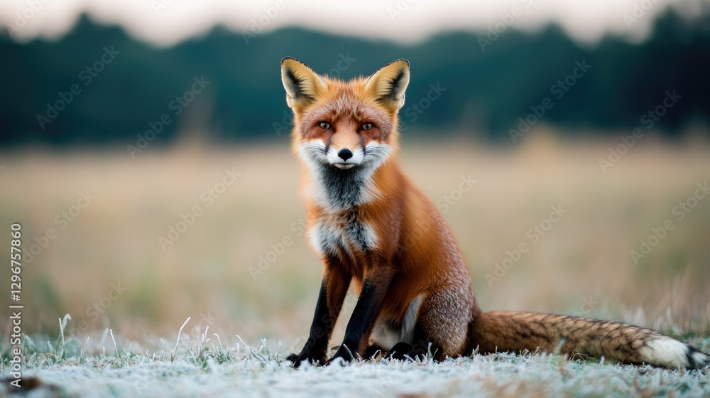 Obraz premium Vibrant fox with striking fur sits gracefully in serene natural