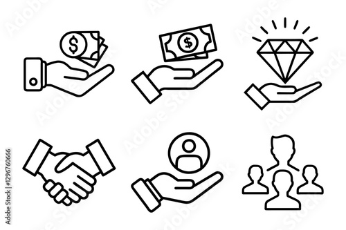 Set of hand icons. Comprehensive Collection of Business and Financial Symbols Icons