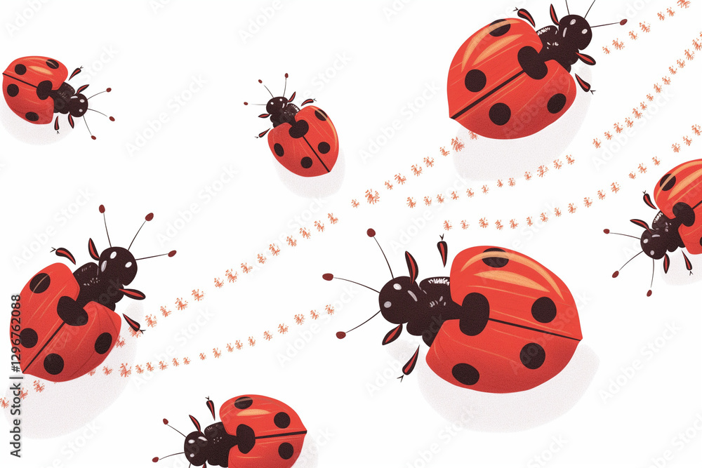 A playful cartoon ladybug icon set, featuring bright red ladybugs with black spots A playful cartoon ladybug icon set, featuring bright red ladybugs with black spots