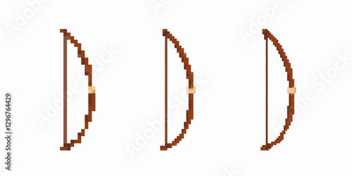 Three pixel art style bows appear in a basic brown design, emphasizing minimal detailing and craft.